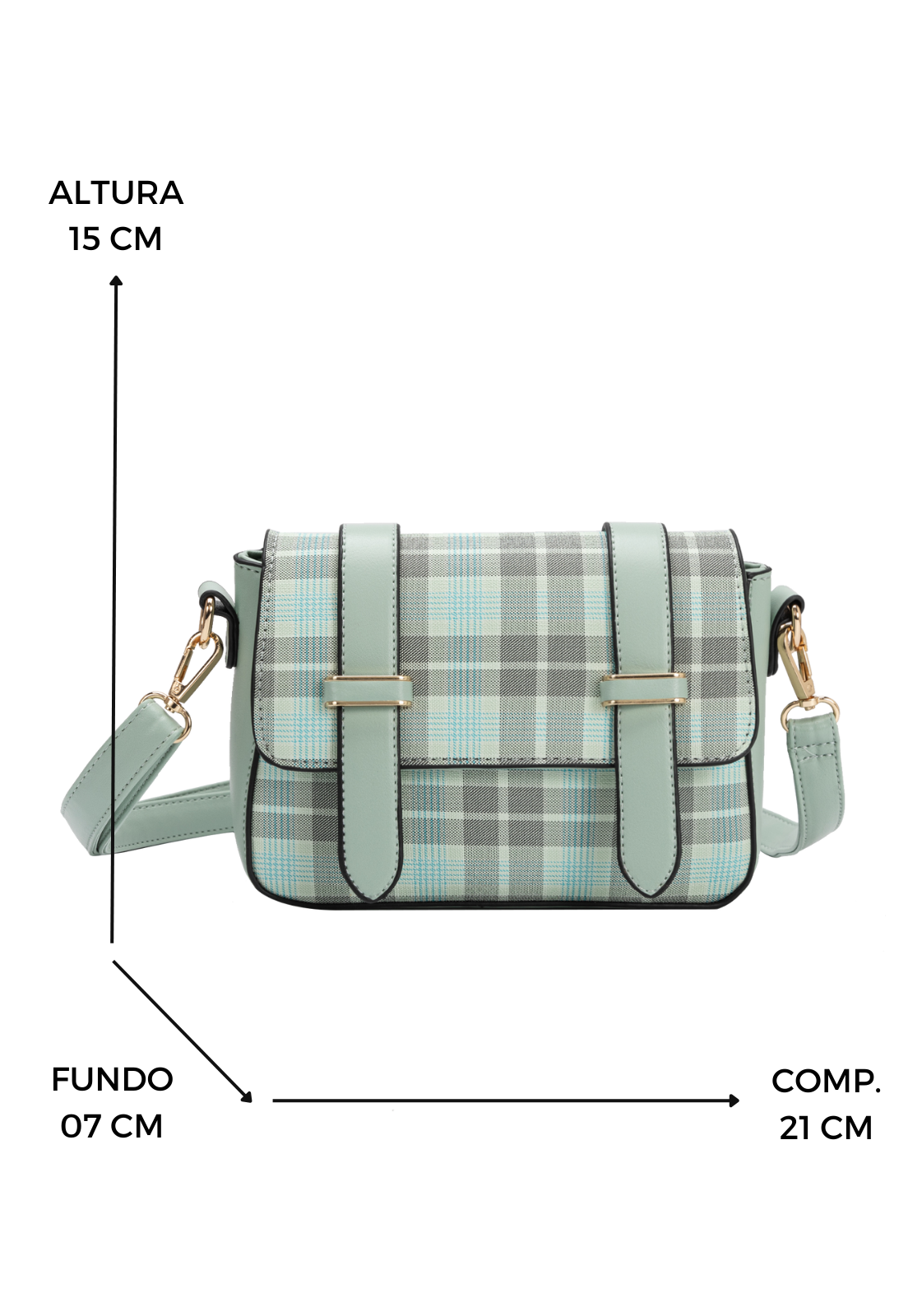 Lennas Bolsa Feminina Transversal Tiracolo Pequena com Estampa Xadrez Verde B083 Verde 2