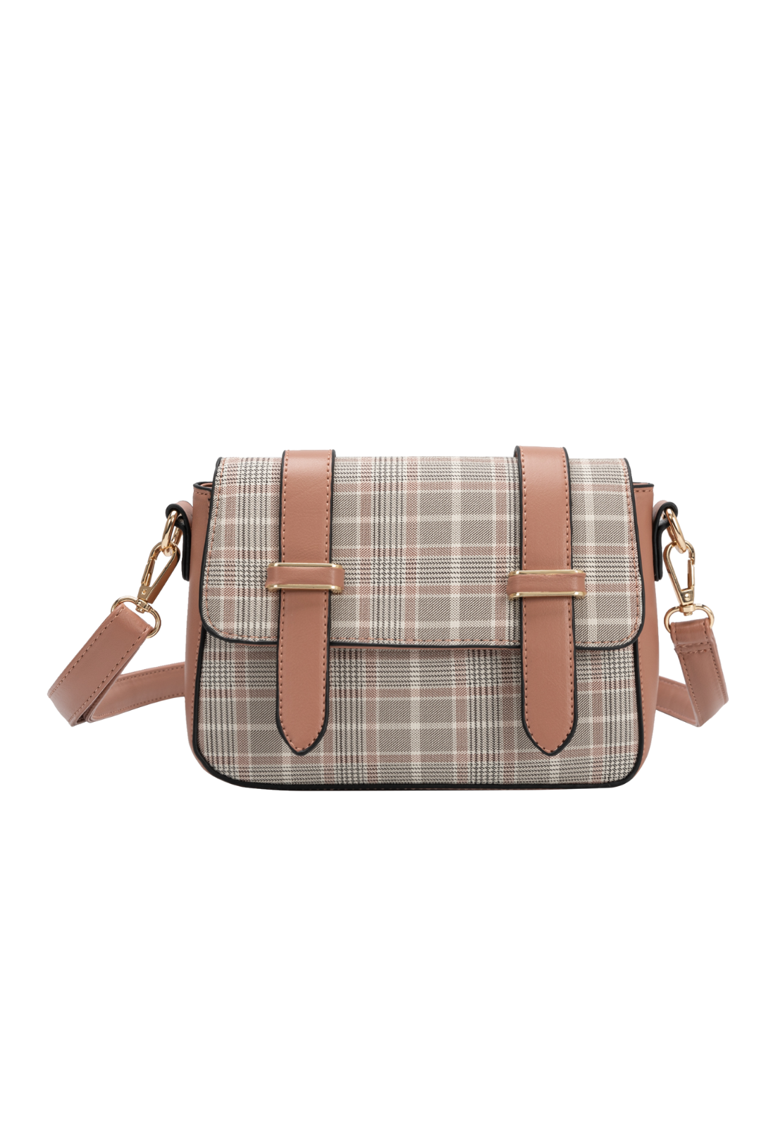 Lennas Bolsa Feminina Transversal Tiracolo Pequena com Estampa Xadrez Bege B083 Bege 2