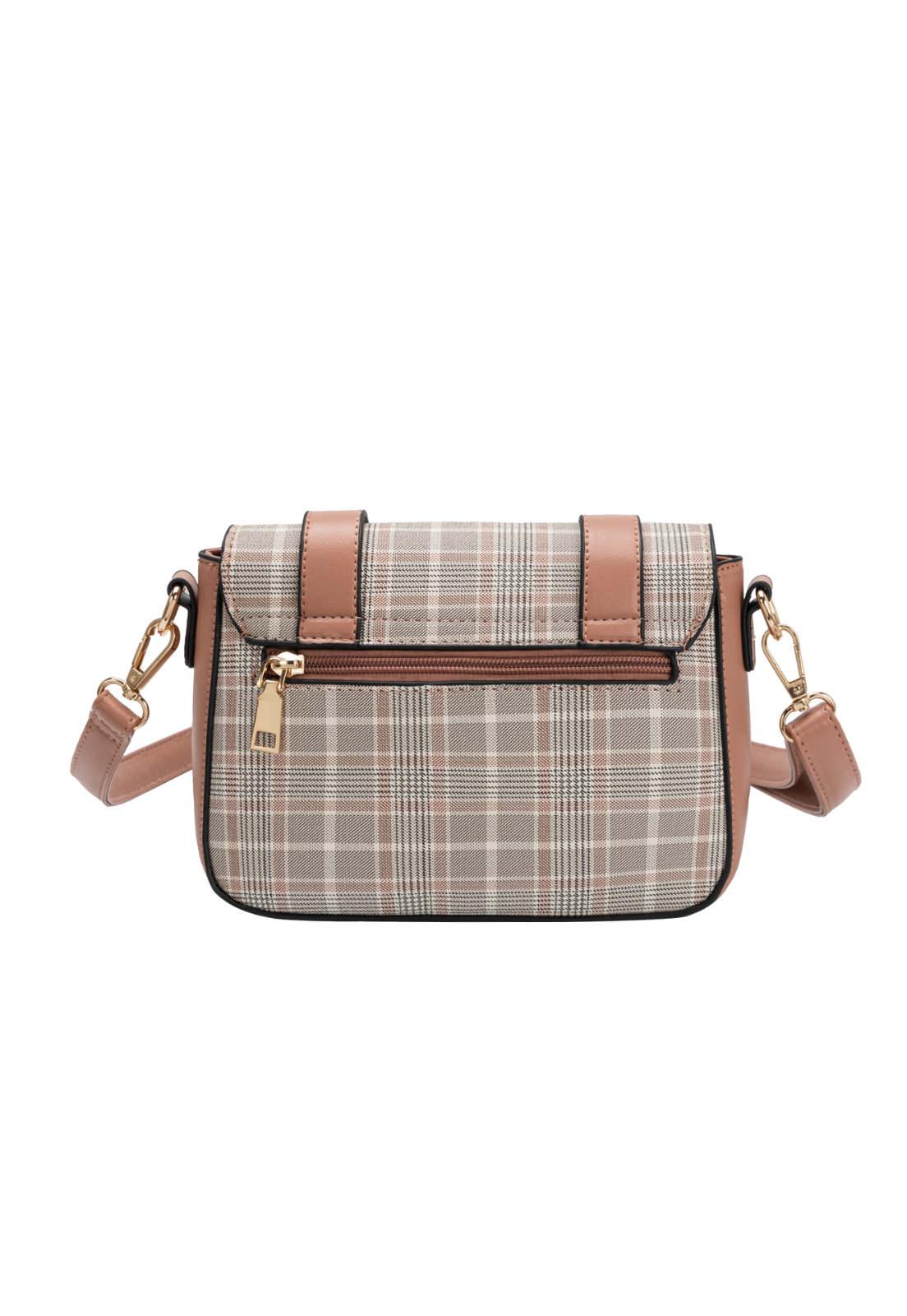 Lennas Bolsa Feminina Transversal Tiracolo Pequena com Estampa Xadrez Bege B083 Bege 3