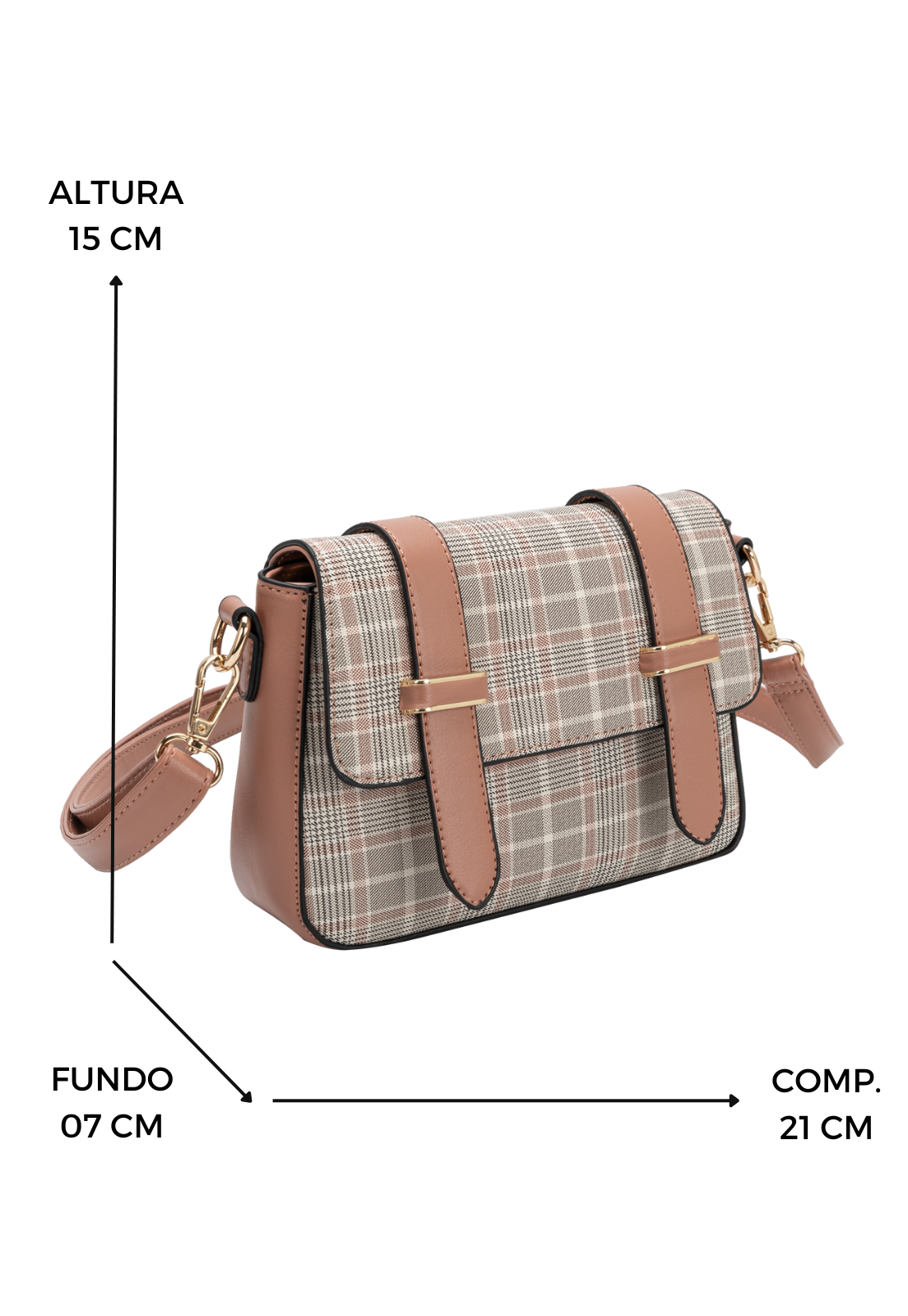 Lennas Bolsa Feminina Transversal Tiracolo Pequena com Estampa Xadrez Bege B083 Bege 4