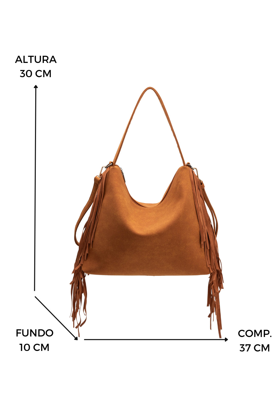 Lennas Hobo Bag Bolsa Transversal com Franjas Caramelo B080 Marrom 2