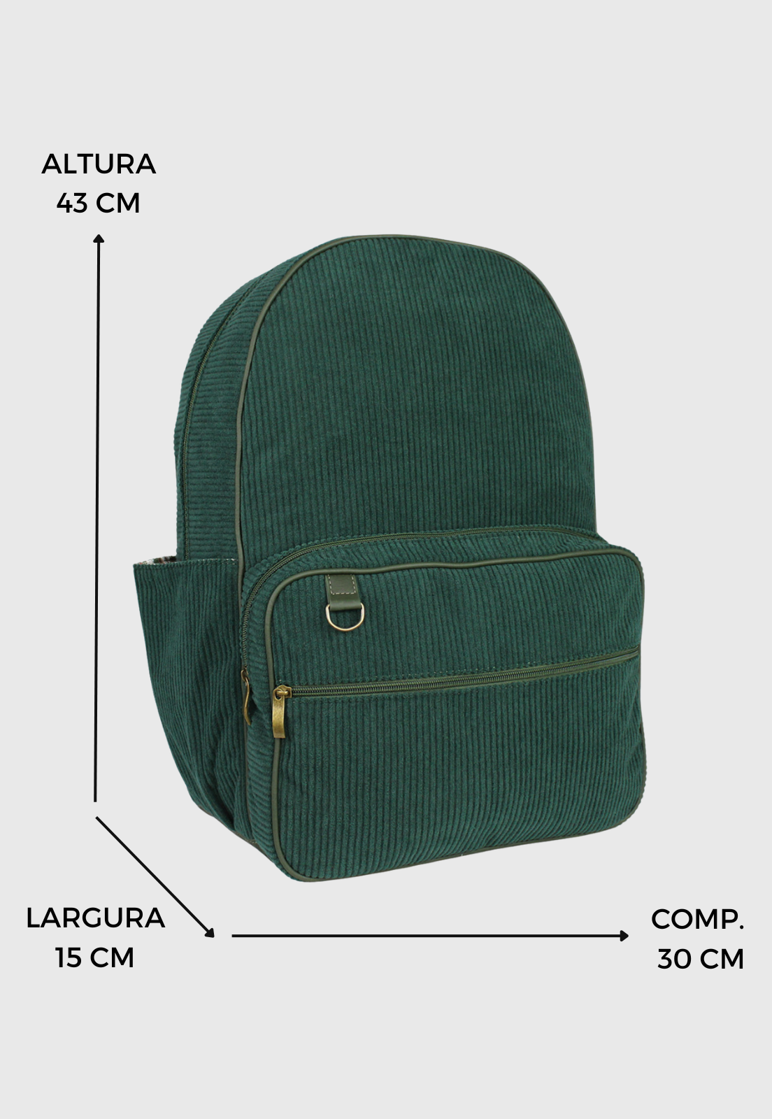 Lennas Mochila Unissex Grande de Veludo Cotele Comporta Notebook Verde A026 Verde 5