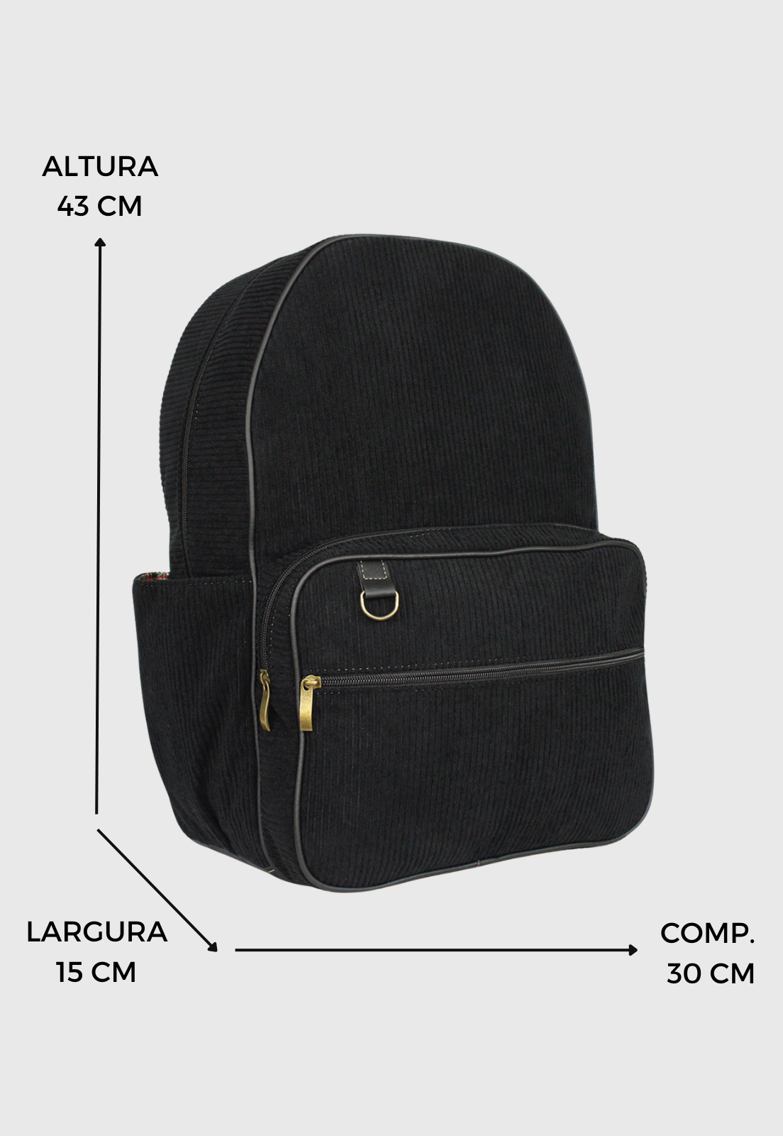 Lennas Mochila Unissex Grande de Veludo Cotele Preta A026 Preto 2
