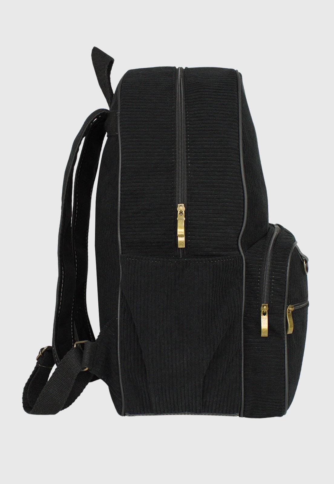 Lennas Mochila Unissex Grande de Veludo Cotele Preta A026 Preto 3