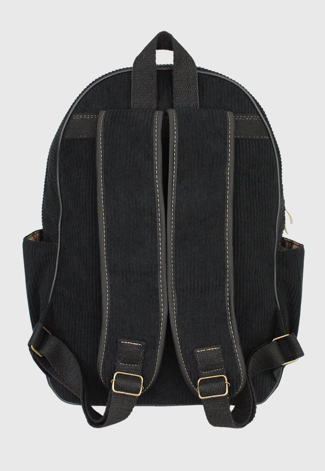 Lennas Mochila Unissex Grande de Veludo Cotele Preta A026 Preto 4
