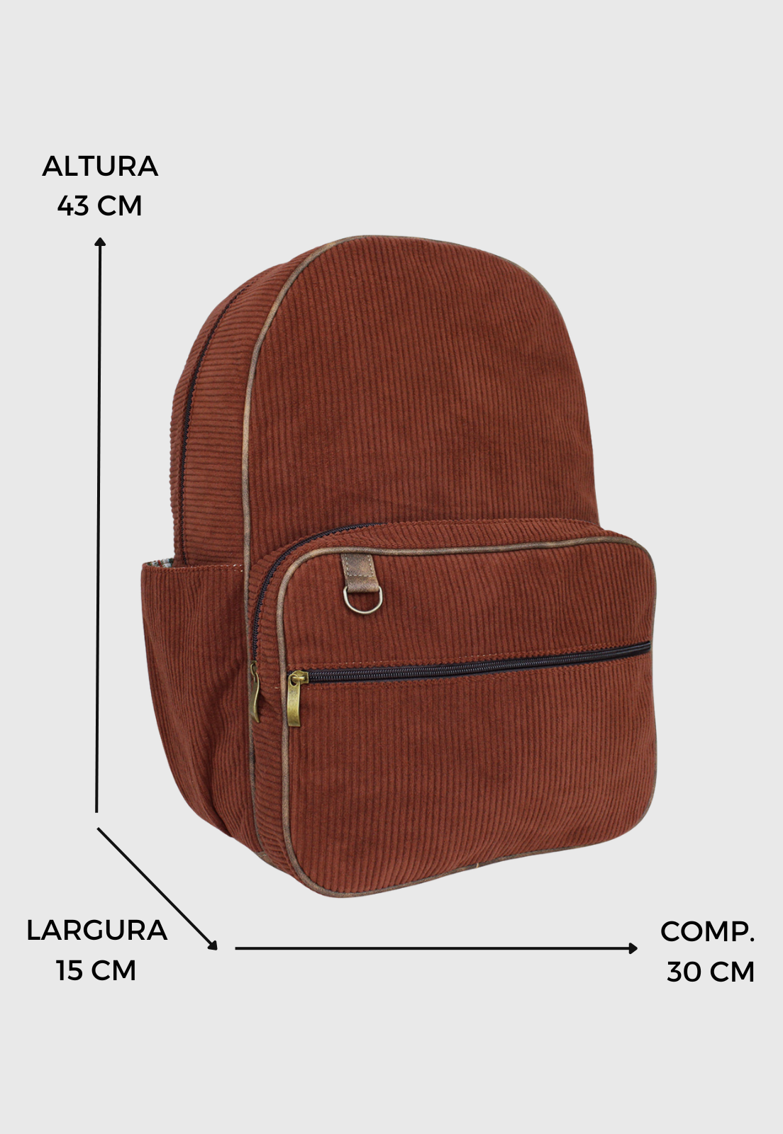 Lennas Mochila Unissex Grande de Veludo Cotele Marrom A026 Marrom 2