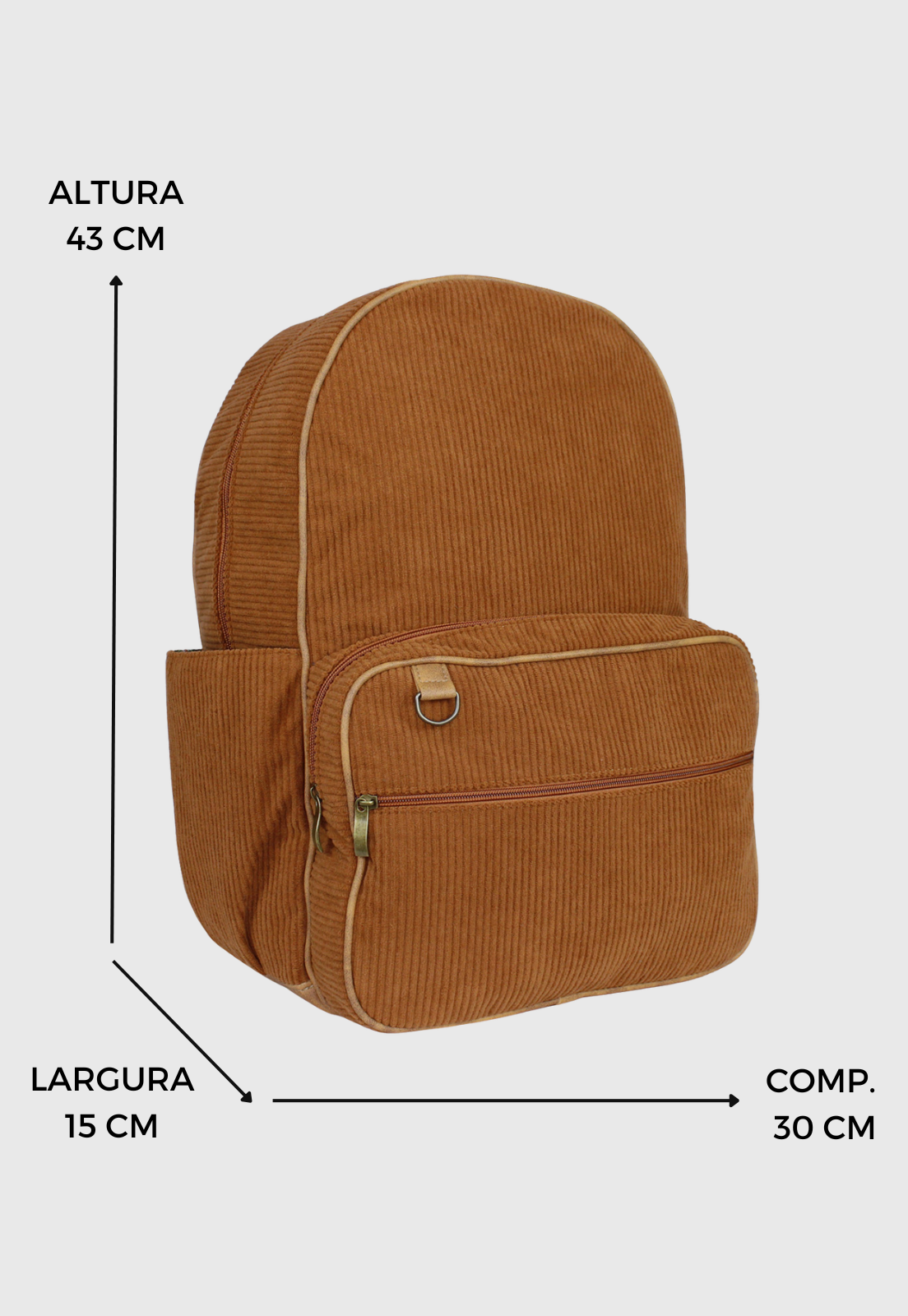Lennas Mochila Unissex Grande de Veludo Cotele Caramelo A026 Marrom 2
