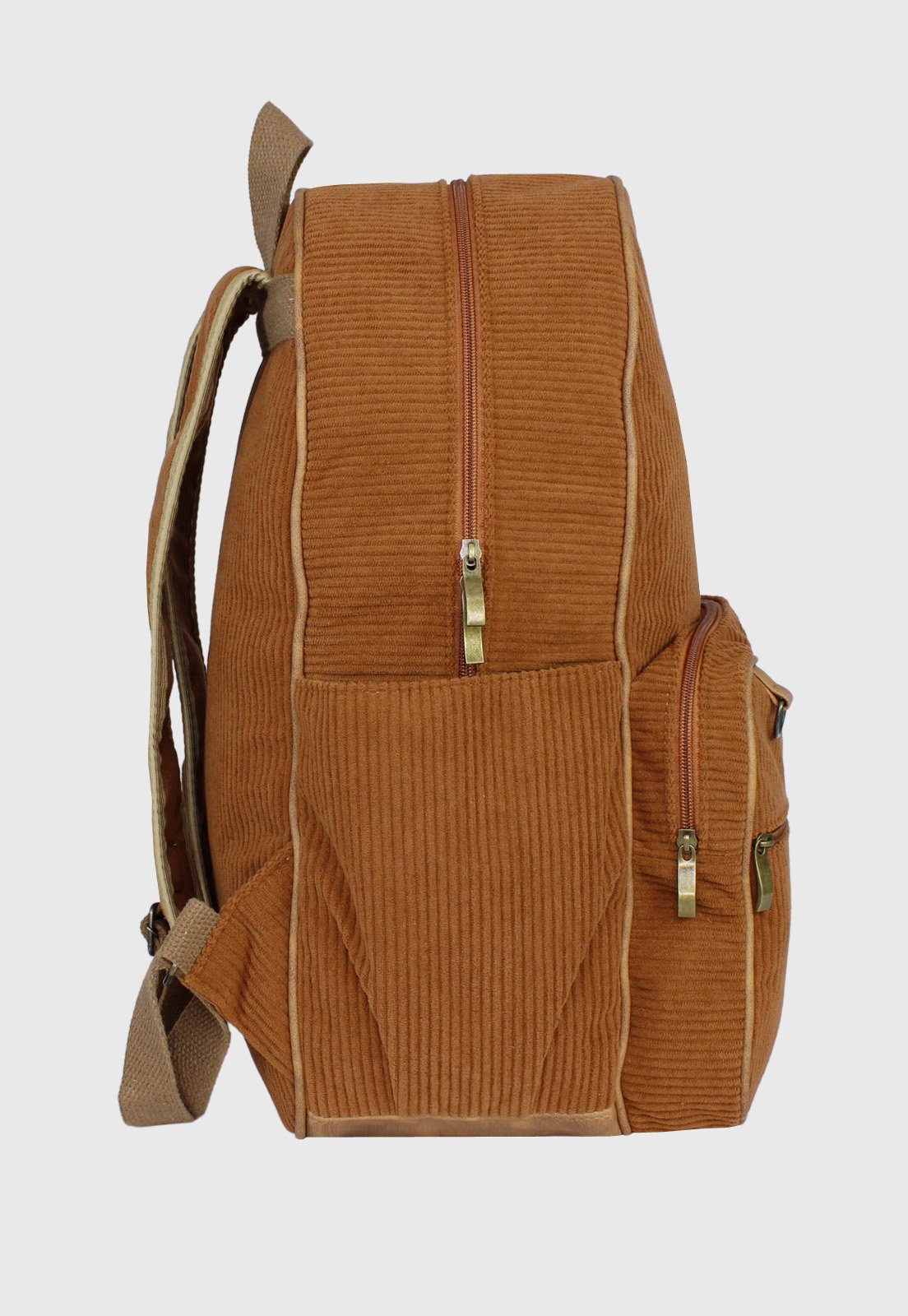 Lennas Mochila Unissex Grande de Veludo Cotele Caramelo A026 Marrom 3