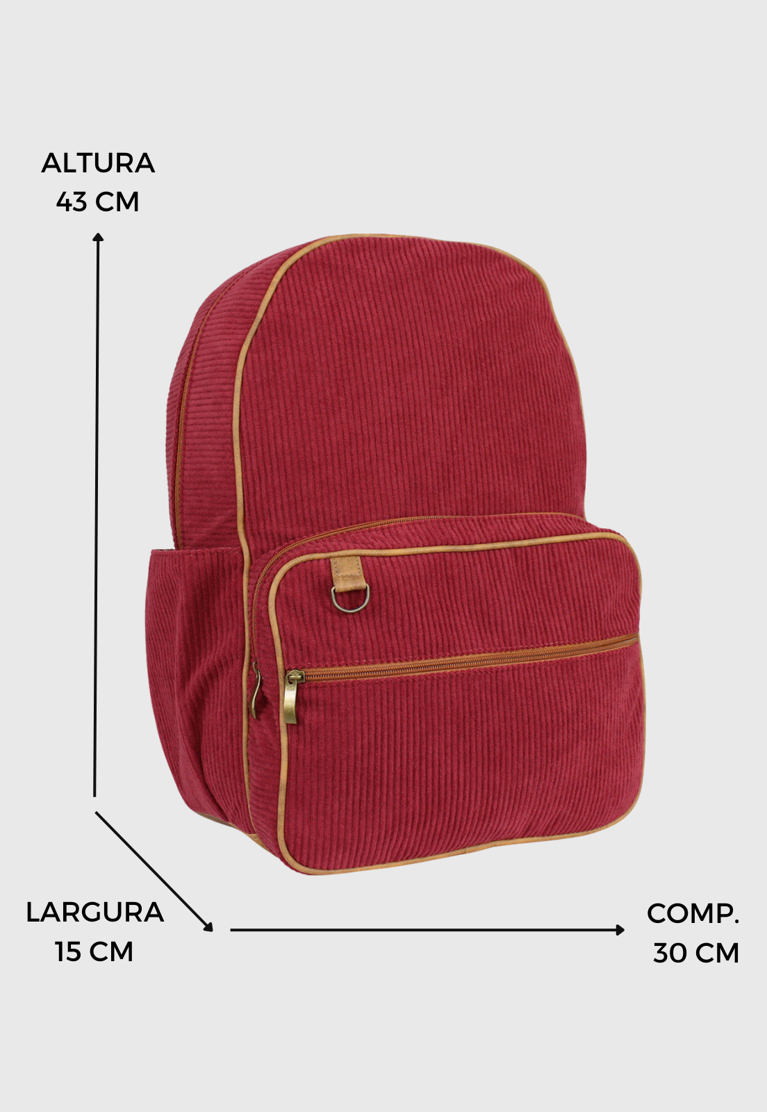 Lennas Mochila Unissex Grande de Veludo Cotele Bordo A026 Vermelho 2