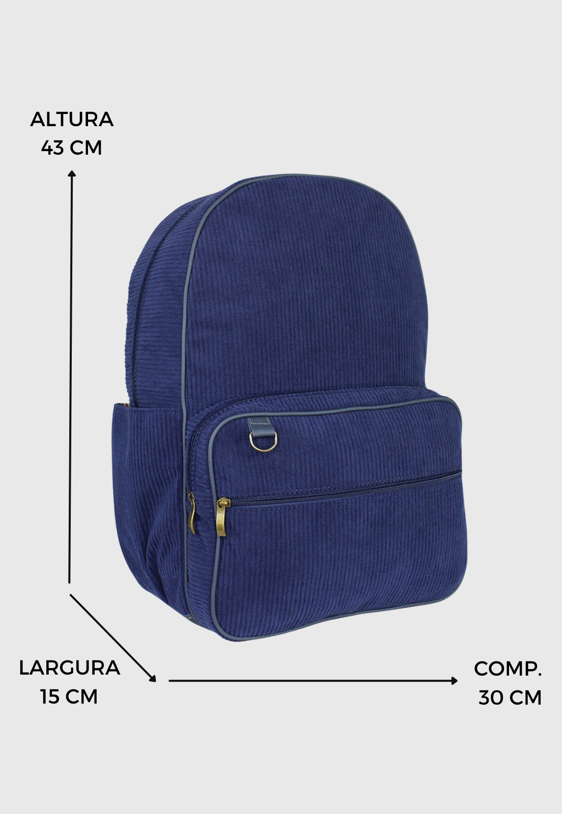 Lennas Mochila Unissex Grande de Veludo Cotele Azul A026 Azul 2