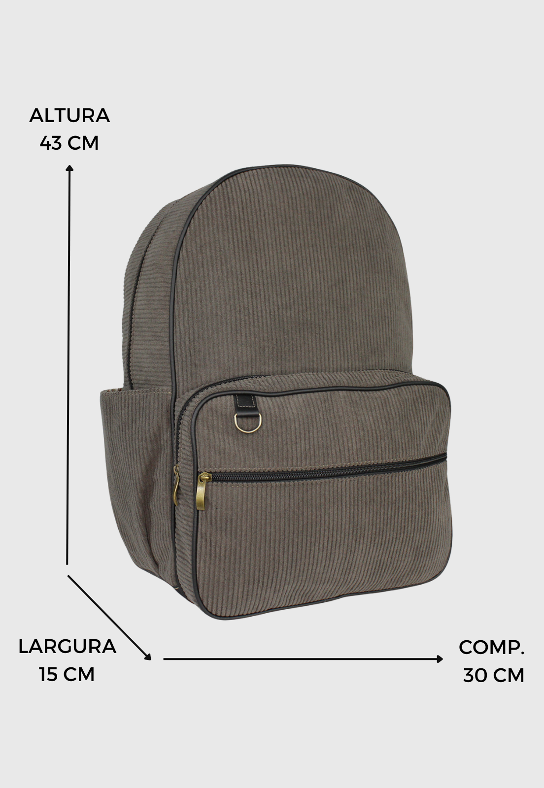 Lennas Mochila Unissex Grande de Veludo Cotele Cinza A026 Cinza 2