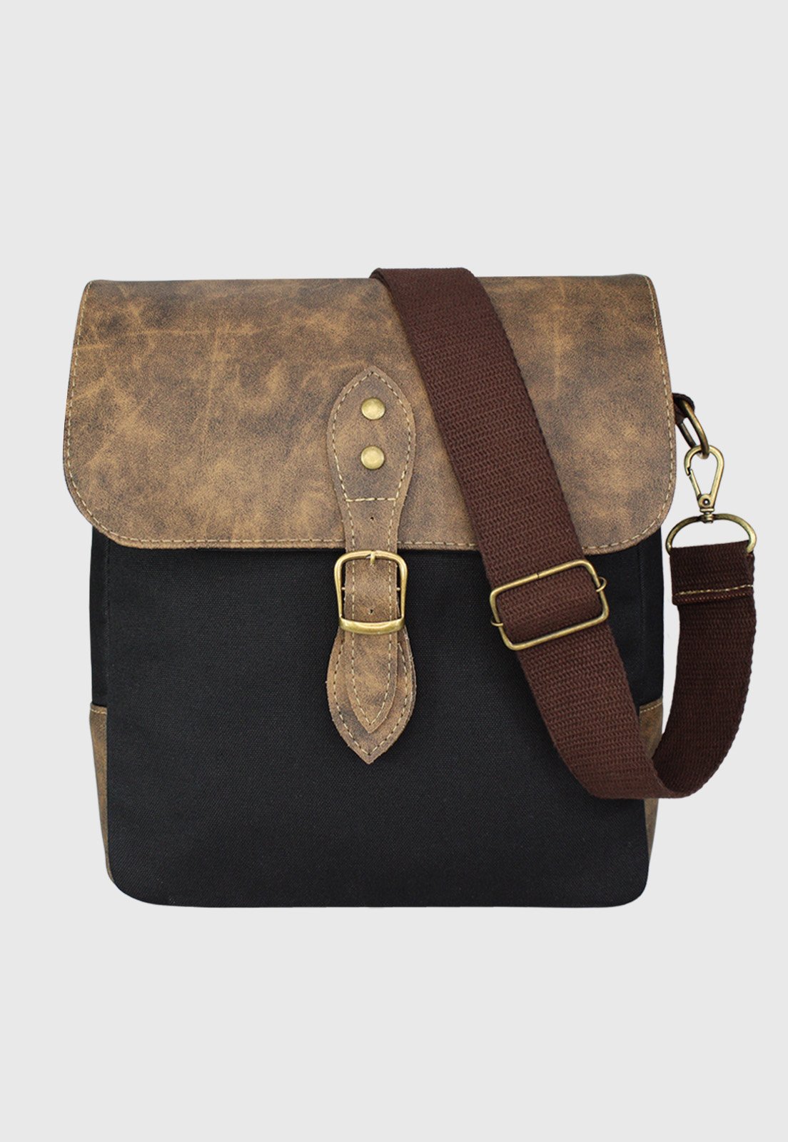 Lennas Bolsa Transversal de Lona Com Estilo Retro Vintage Preta LE15