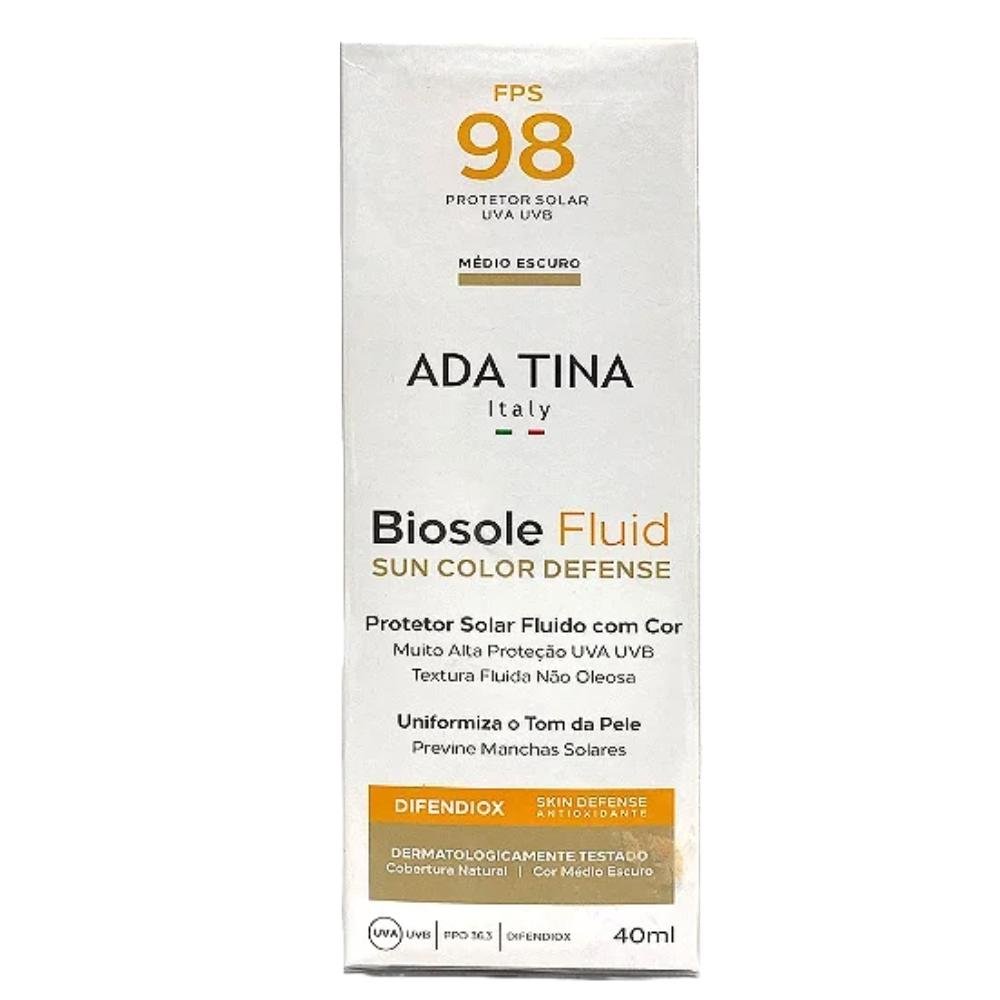 Protetor Solar Ada Tina Fluido Com Cor Médio Escuro  Fps 98 40ml 2