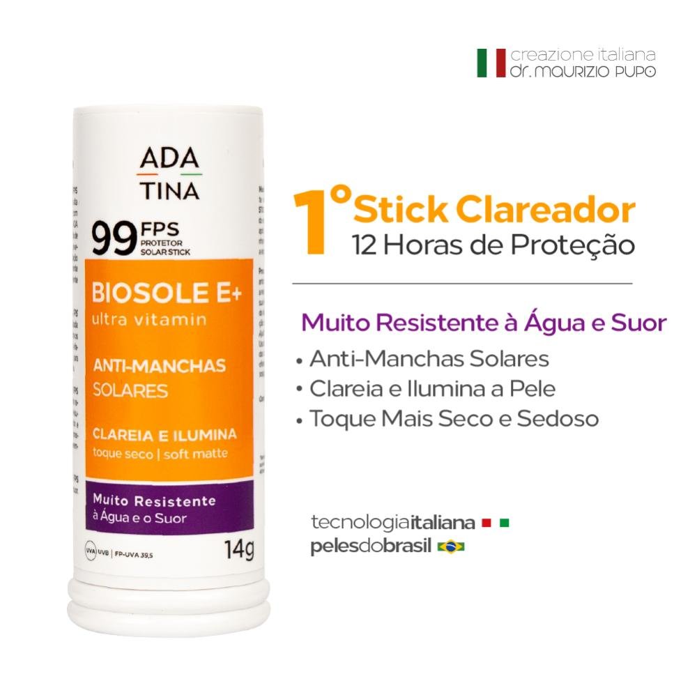 Protetor Solar Stick Ada Tina Biosole E+ Fps99 Anti Manchas 14g 2