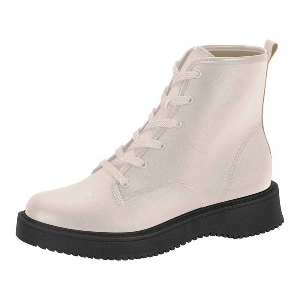 Bota Coturno Feminino Napa Creme Preto Moleca 5339.100 Bege 2