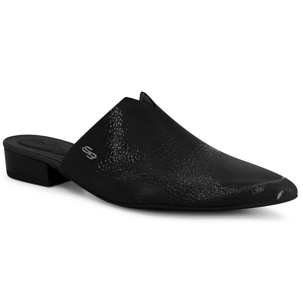 Mule Feminino Bico Fino Verniz Preto Usaflex AB6618 Preto 3