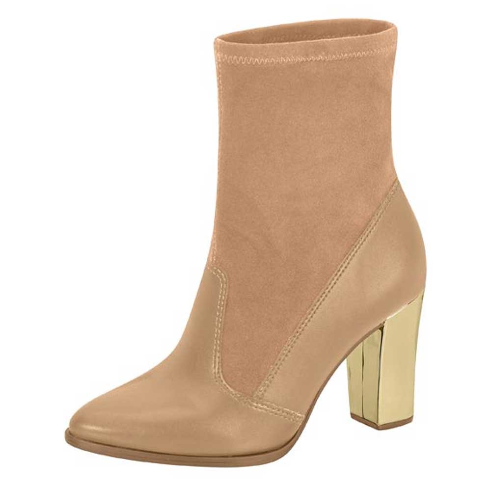 Bota Feminina Salto Bloco Amêndoa Tan Metal Dourado Beira Rio 9043.137 Dourado 2