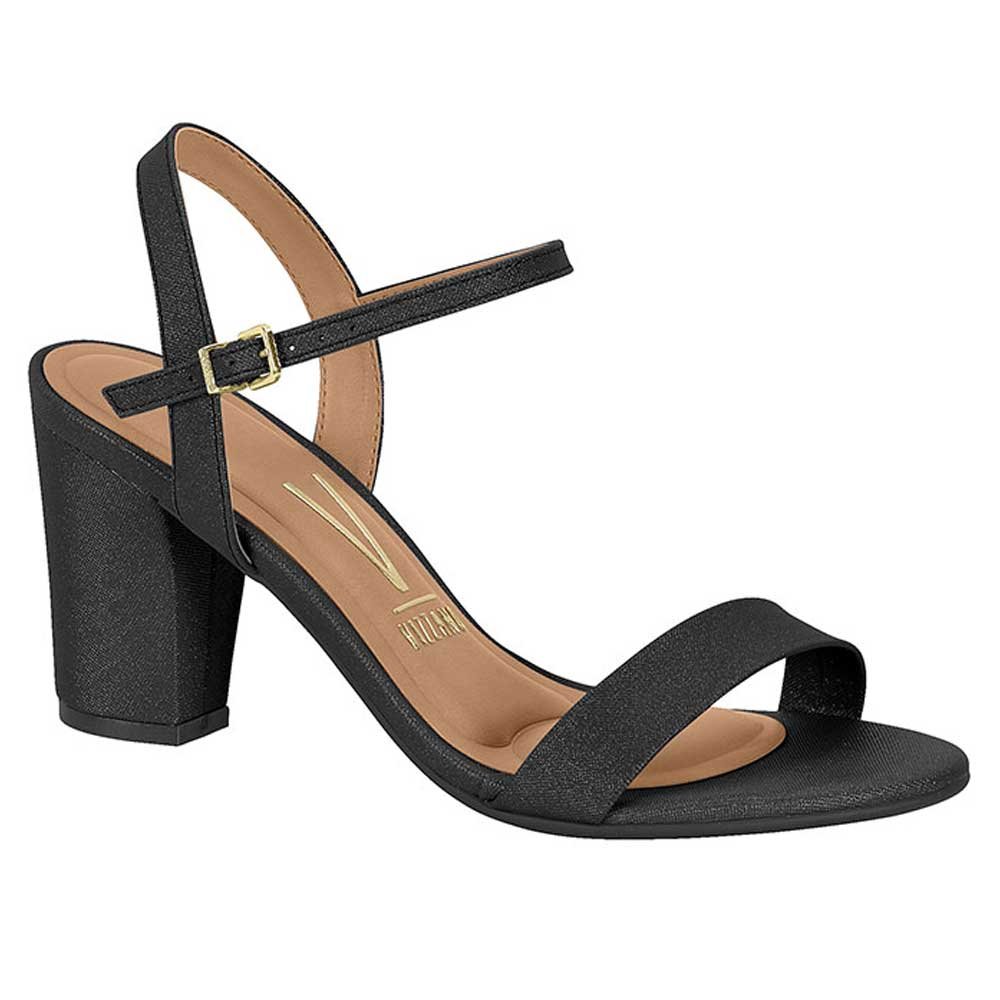 Sandália Feminina Salto Quadrado Napa Glitter Preto Vizzano 6262.474 Preto