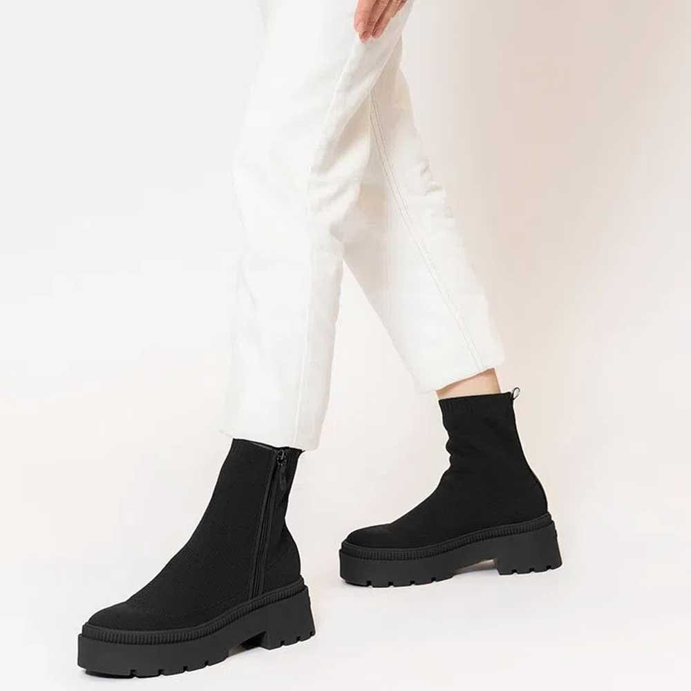 Bota Feminina Off Boot Knit Preto Petite Jolie PJ6792 Preto 2