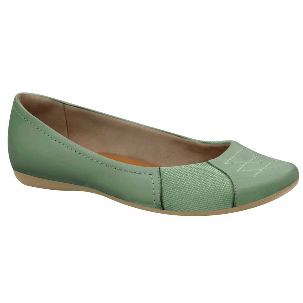Sapatilha Feminina Bico Redondo Bordado Couro Verde Oliva Usaflex AD0710