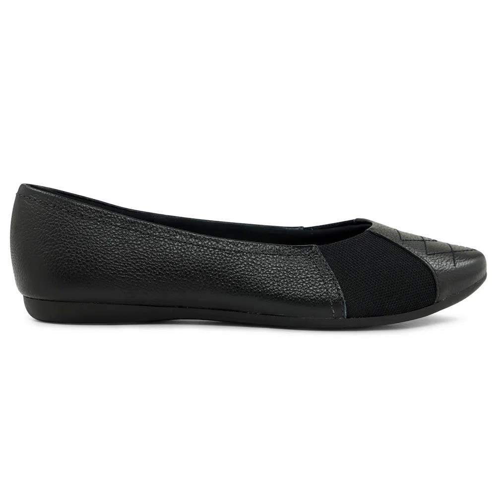 Sapatilha Feminina Bico Redondo Bordado Couro Preto Usaflex AD0710 Preto 3