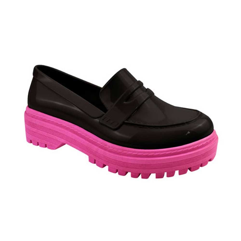 Mocassim Loafer Infanto-juvenil Feminino Tratorado Preto Pink Luelua 121000-316