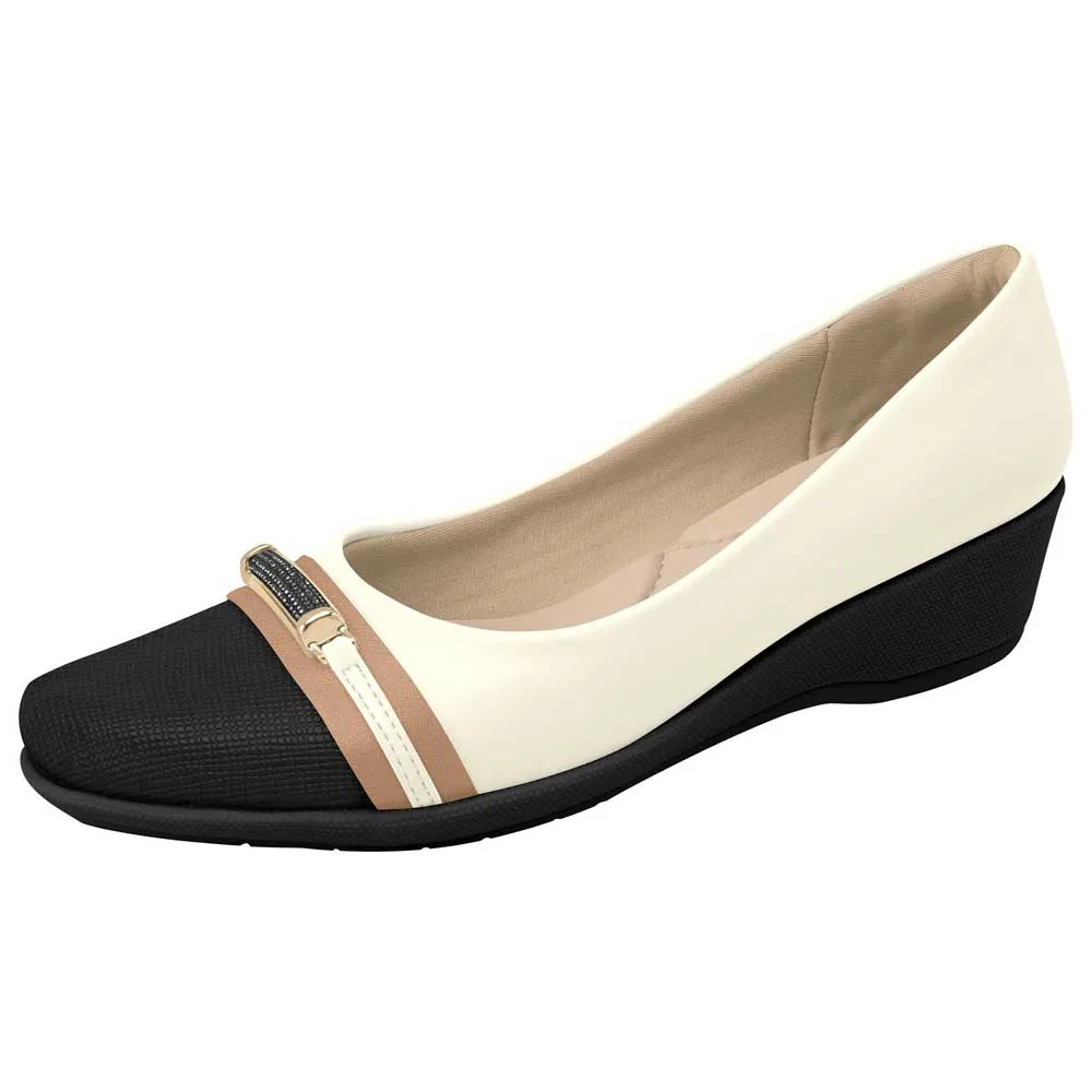 Sapato Feminino Anabela Ivone Off White Preto Piccadilly 143203-4 Branco 2