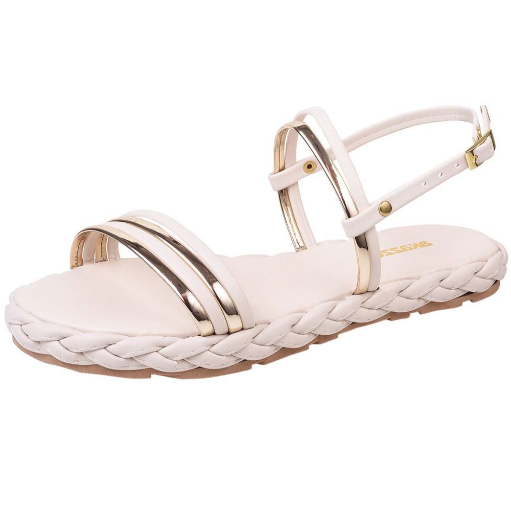 Sandália Rasteira Feminina Off White Ouro Akazzo 3780C Branco 2