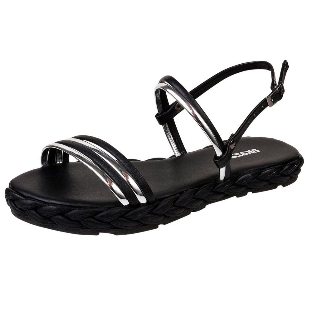 Sandália Rasteira Feminina Preto Prata Akazzo 3780C Preto 2