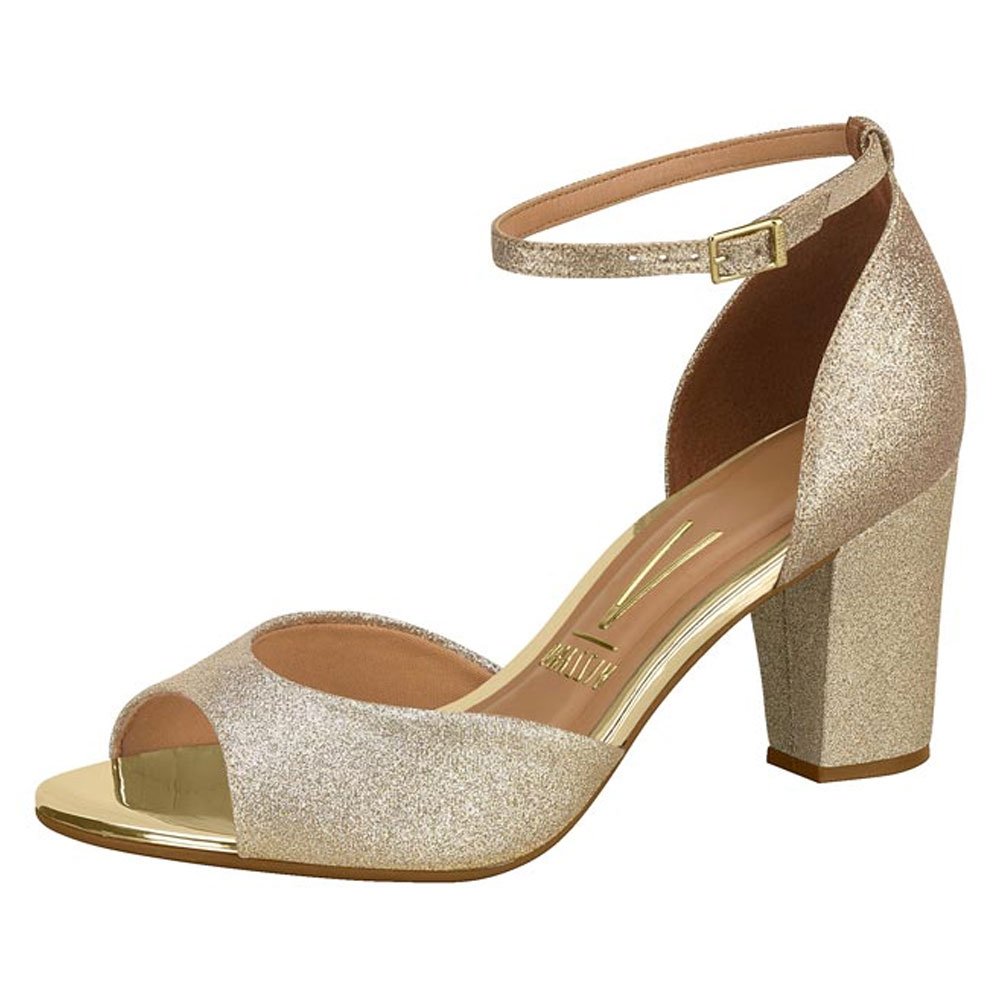 Sandália Feminina Salto Quadrado Tela Shine Dourado Vizzano 6262.406 Dourado 2
