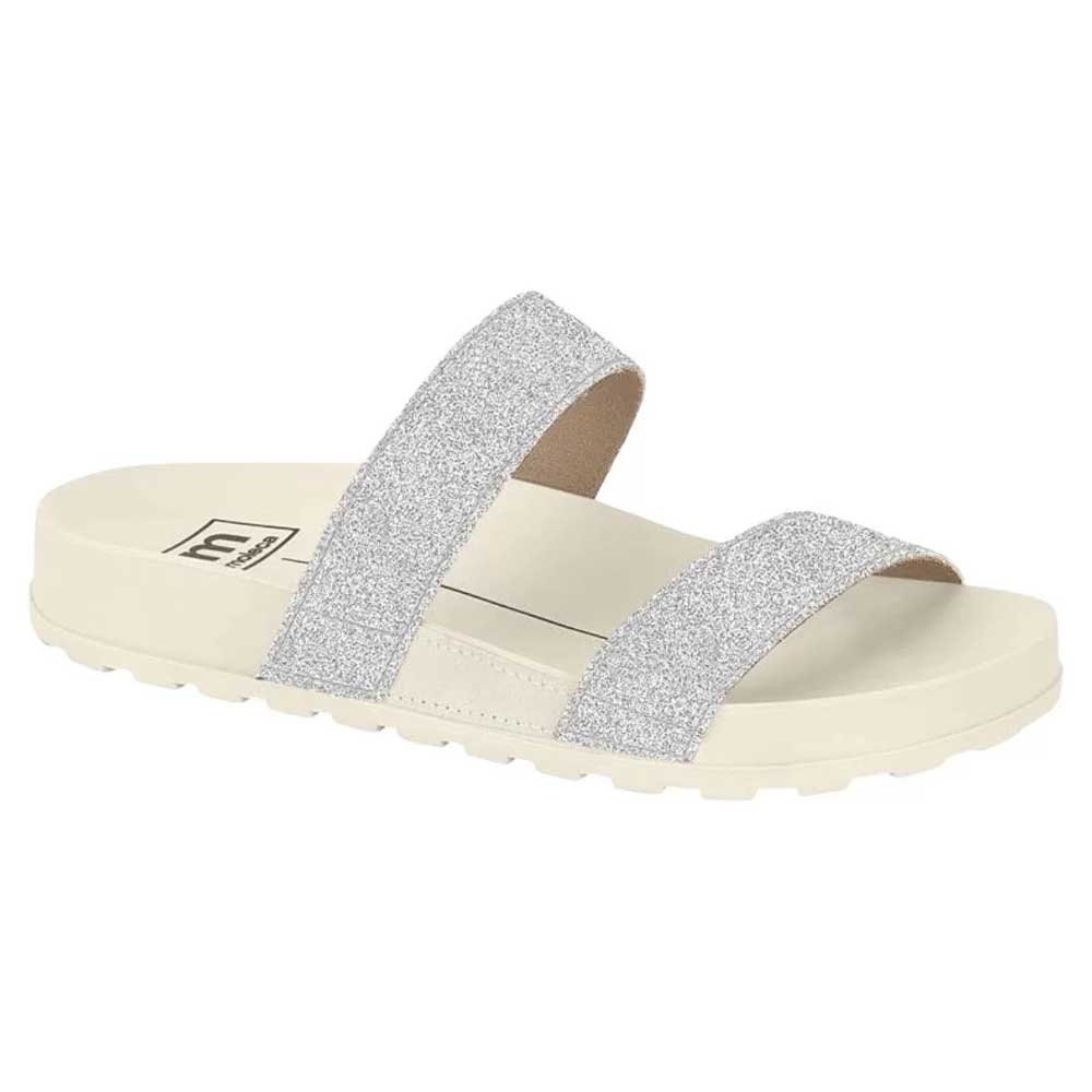 Chinelo Slide Tira Dupla Glitter Branco Off Prata Moleca 5436.425 Multicores 1