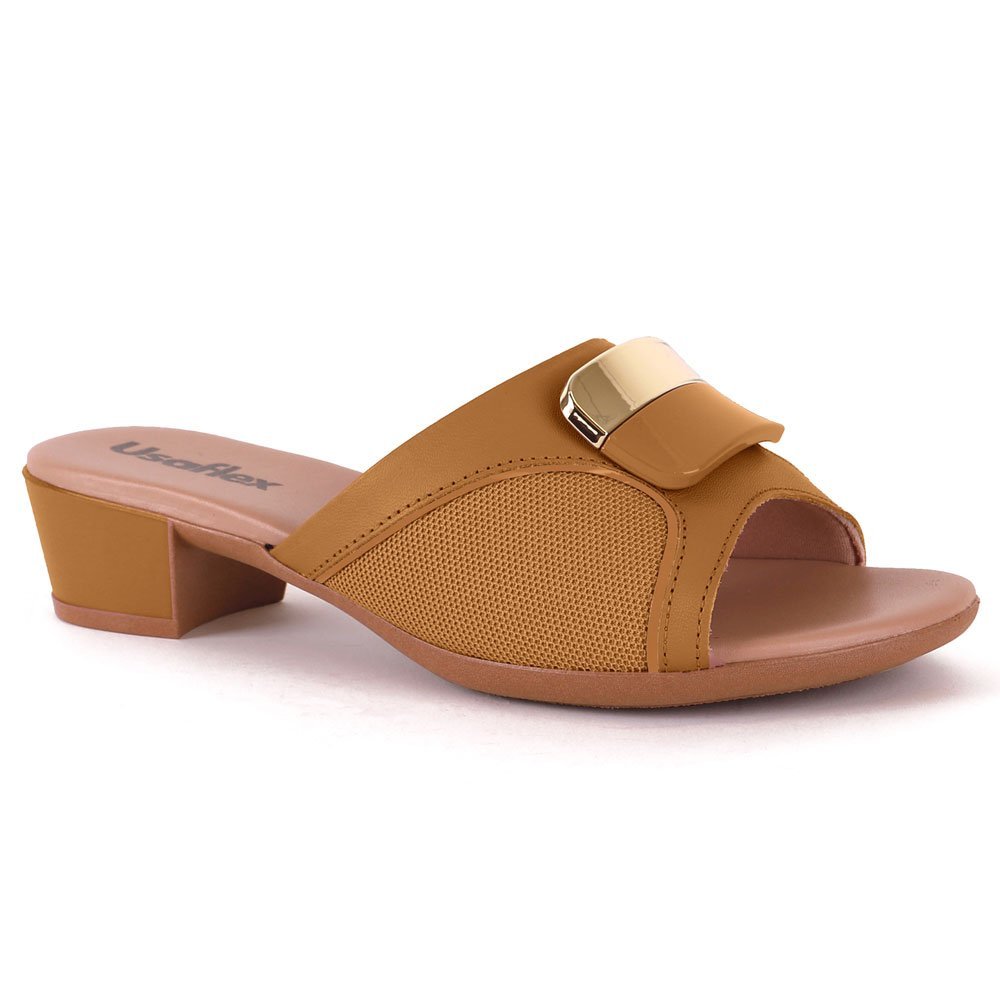 Tamanco Feminino Salto Bloco Fivela Tan Usaflex MM0802