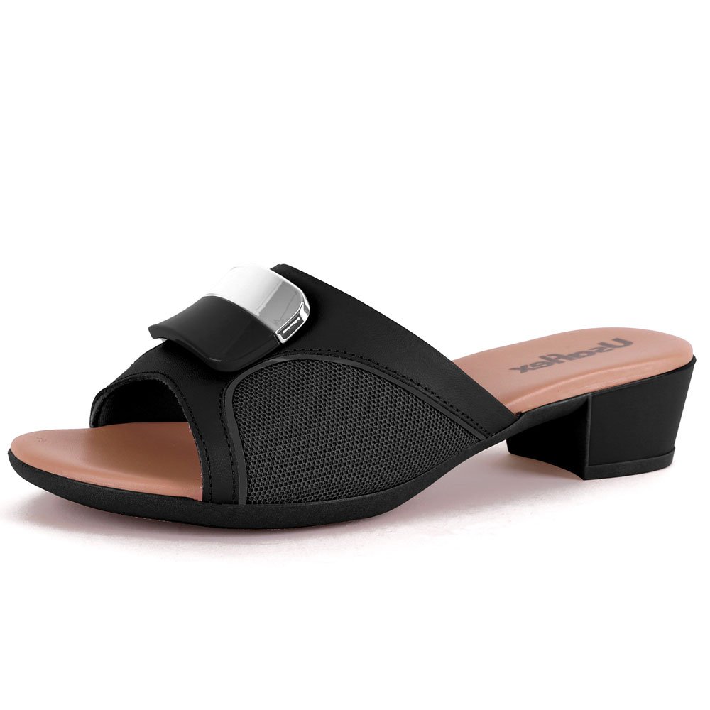 Tamanco Feminino Salto Bloco Fivela Preto Usaflex MM0802 Preto 2