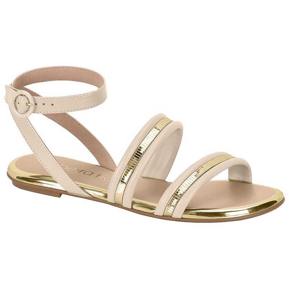 Sandália Rasteira Feminina Creme Dourado Beira Rio 8367.655 Dourado 1