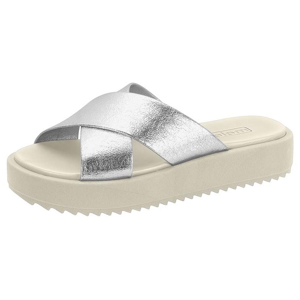 Tamanco Feminino Flatform Prata Branco Off Moleca 5489.103 Branco 2