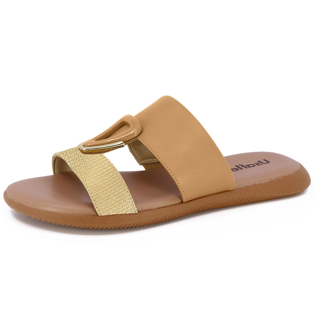 Chinelo Slide Rasteiro Amêndoa Usaflex MM0601 Bege 2