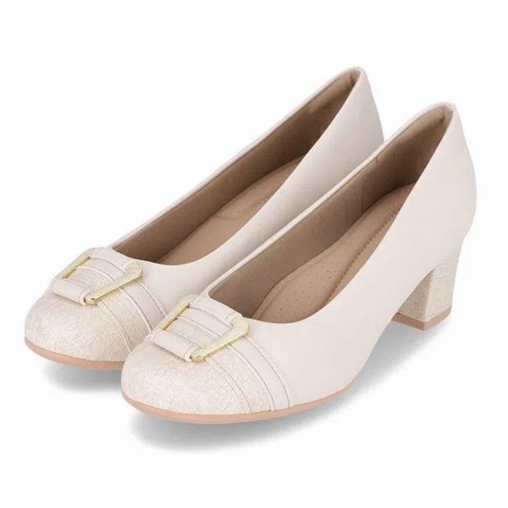 Scarpin Feminino Laura Salto Médio Off White Piccadilly 110157-1 Bege 4