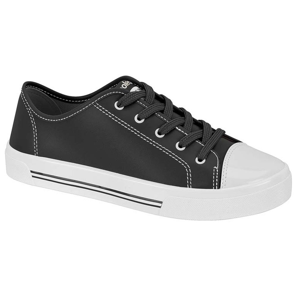 Tênis Casual Feminino Napa Verniz Preto Branco Moleca Preto