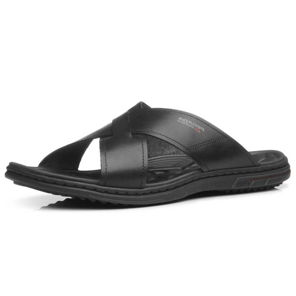 Chinelo Masculino Slide Tiras Cruzadas Couro Preto Pegada 133302-03 Preto 2