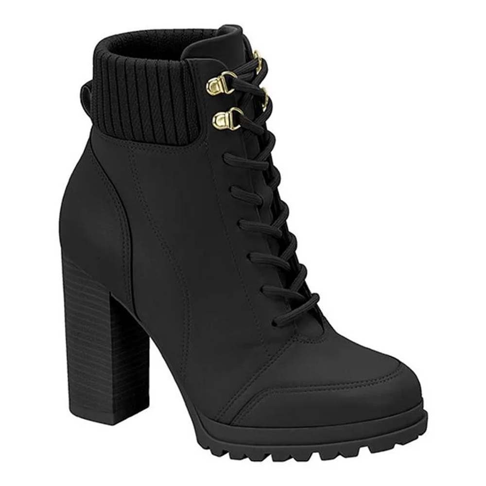 Bota Coturno Feminino Salto Bloco Pelica Knit Preto Vizzano 3089.102 Preto 1