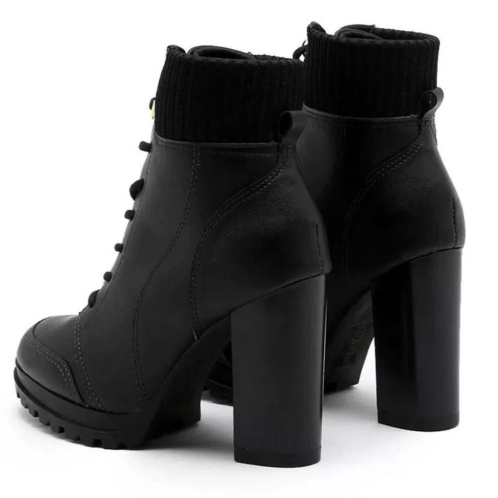 Bota Coturno Feminino Salto Bloco Pelica Knit Preto Vizzano 3089.102 Preto 3