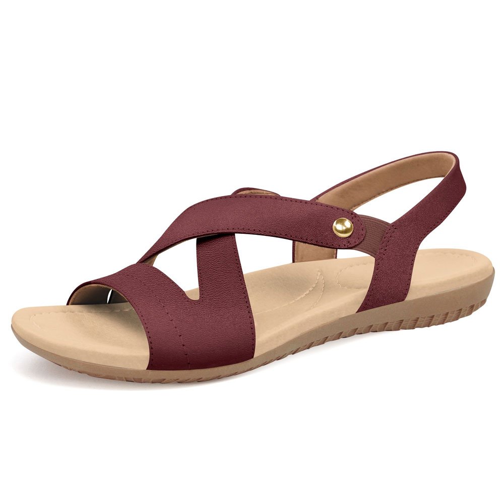 Sandália Rasteira Feminina Elástico Perolado Ameixa Usaflex R1804 Vermelho 2