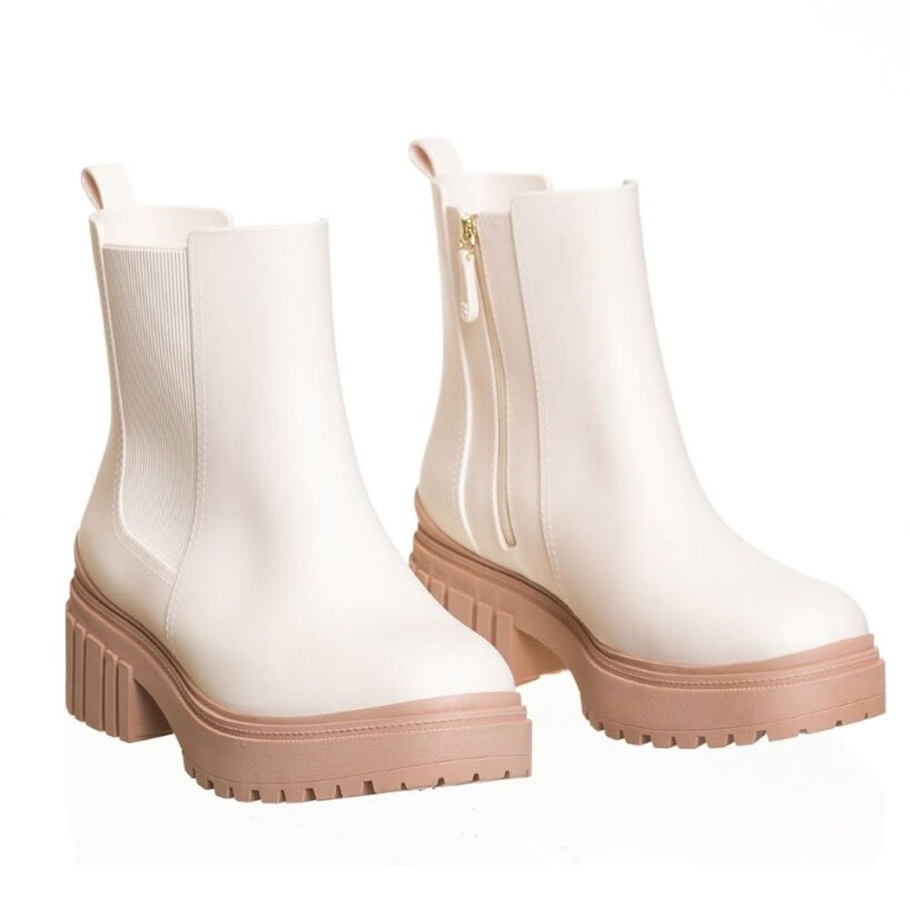 Bota Feminina Chelsea J-Lastic Marfim Mocca Petite Jolie PJ6156-51844 Branco 2