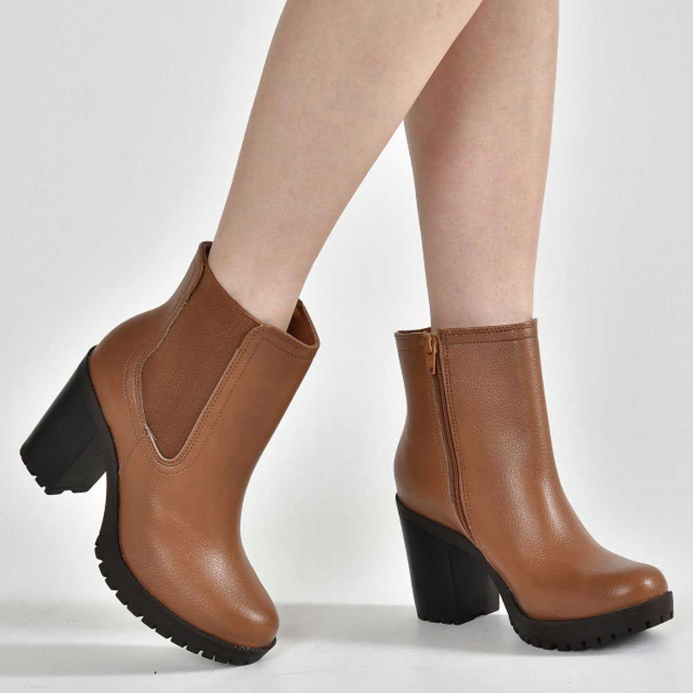 Bota Feminina Salto Bloco Caramelo Via Marte 014-008-01 Marrom 2