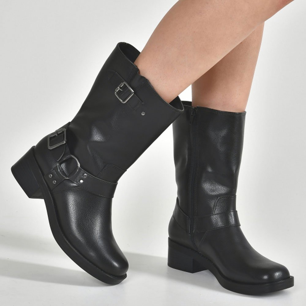 Bota Feminina Biker Cano Médio Preto Via Marte 035-002-01 Preto 2