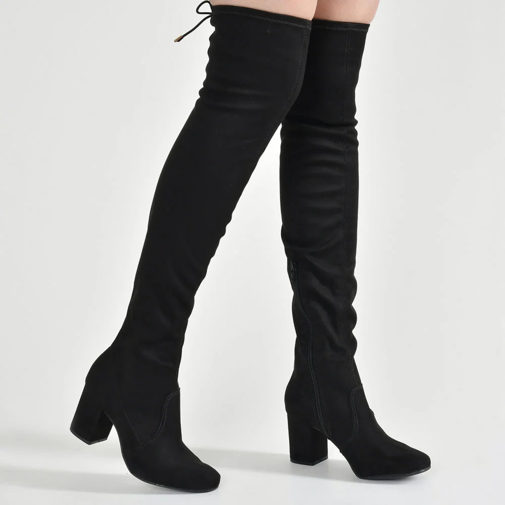 Bota Feminina Over The Knee Suede Preto Via Marte 024-001-01 Preto 2