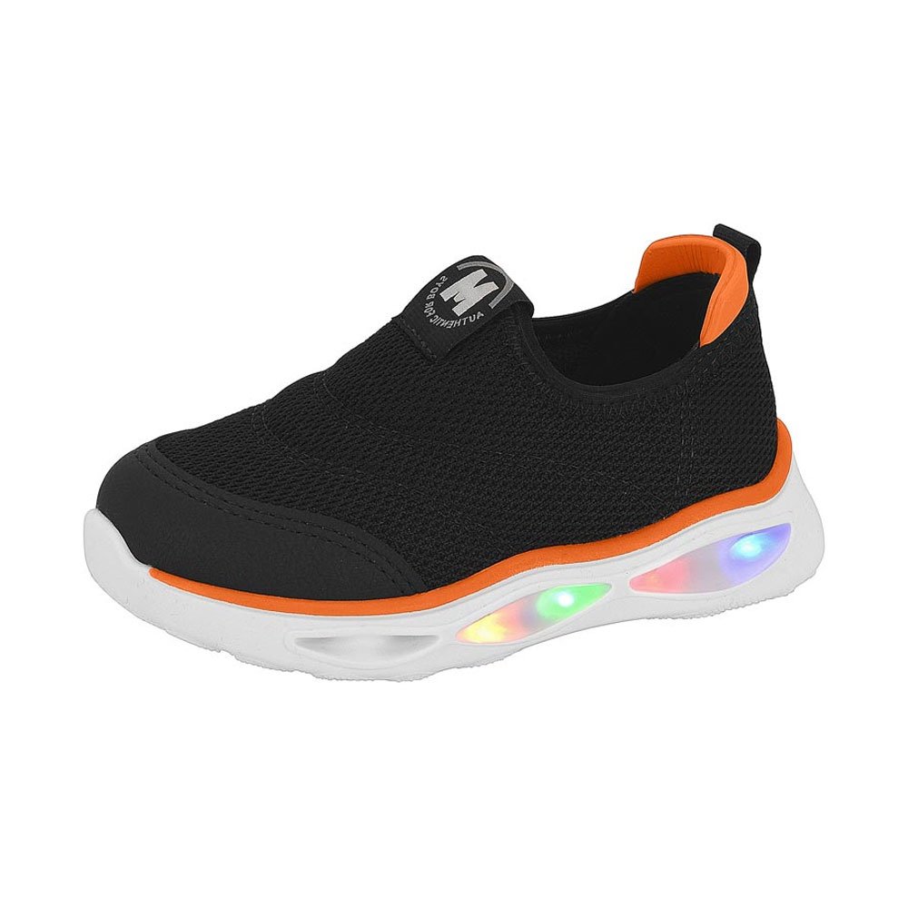 Tênis Infantil LED Preto Laranja Molekinho 2620.103 Preto/Laranja 2