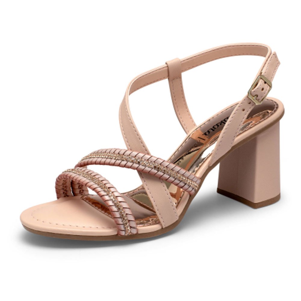 Sandália Feminina Salto Bloco Pêssego Dakota Y7932-0004 Bege 2