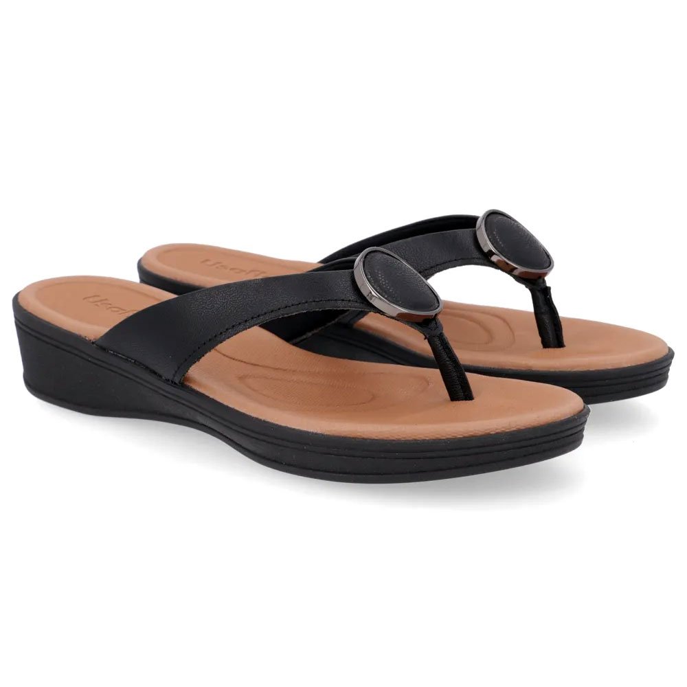 Chinelo Feminino Plataforma Couro Preto Usaflex UF0202-001 Preto 2