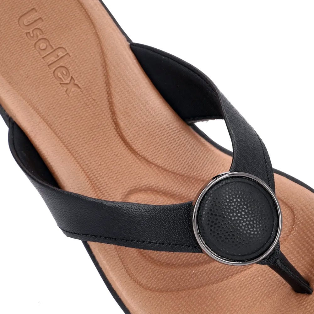 Chinelo Feminino Plataforma Couro Preto Usaflex UF0202-001 Preto 4